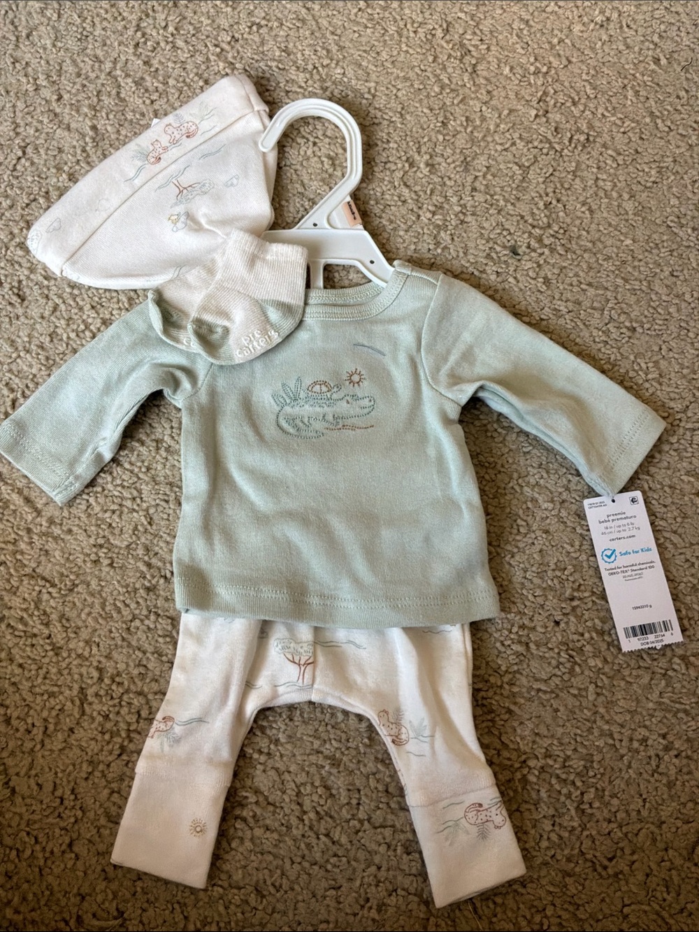 Baby 4-Piece Outfit Set in Mint and Cream - Picture 1 of 8